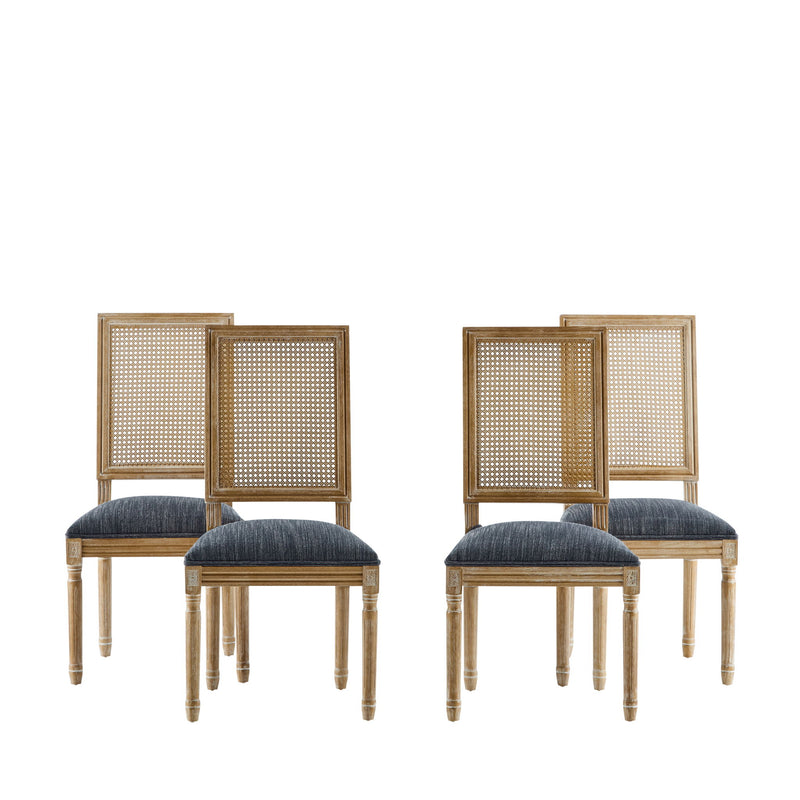 French Country Dining Chair With Rectangular Cane Backrest And Smooth Upholstered Seating - R&R Furniture Gallery (Fountain Valley, CA)