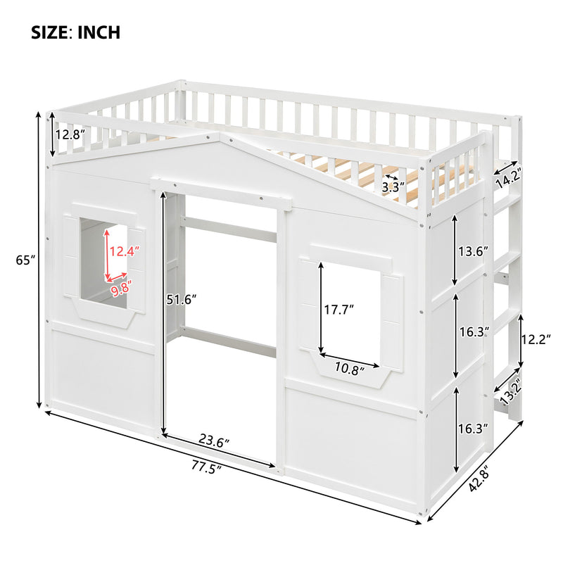 DreamHaus house loft bed with ladder, featuring a cozy sleeping area and sturdy wooden frame in a modern bedroom setting.