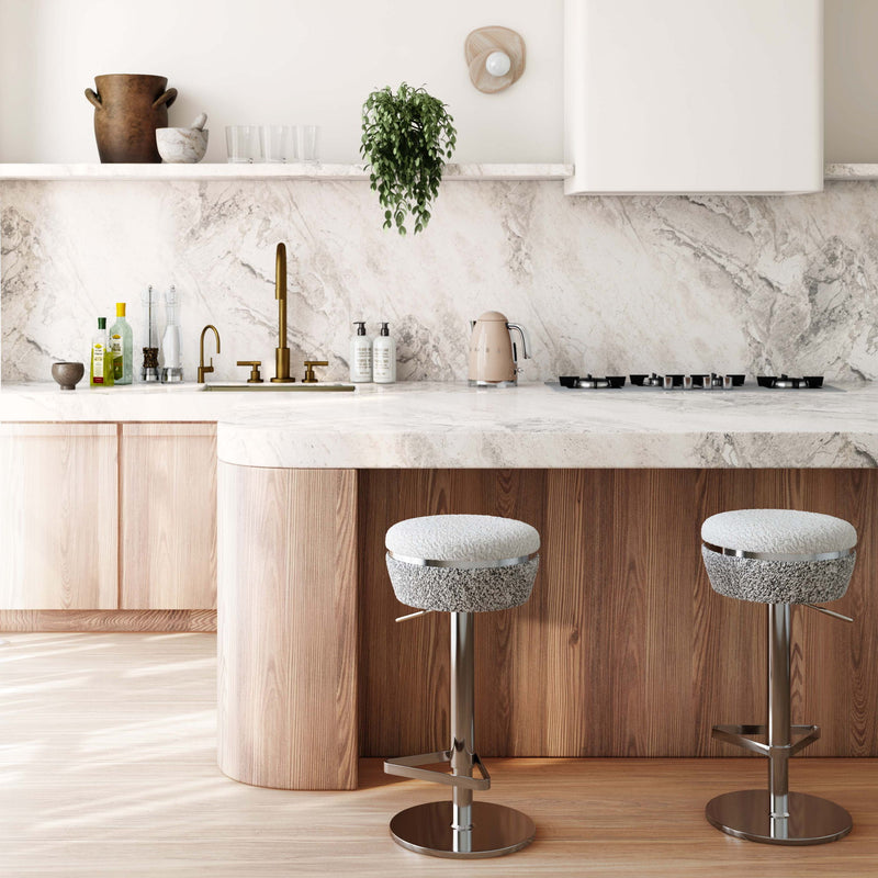 Astro - Boucle Adjustable Stool - White / Gray - R&R Furniture Gallery (Fountain Valley, CA)
