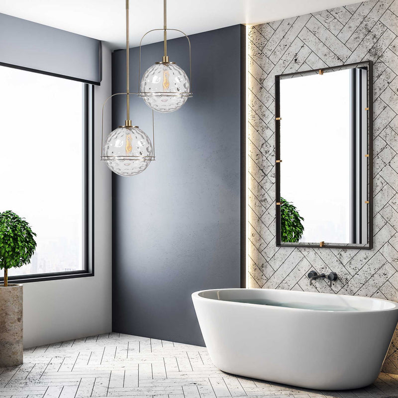 Uttermost Mimas gold globe pendant light, modern pendant lighting fixture with a sleek spherical design for stylish interior decor.