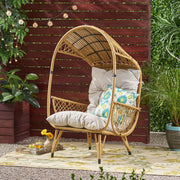 Noble House outdoor wicker standing basket chair with cushion, accent chair for patio or garden relaxation, woven wicker design