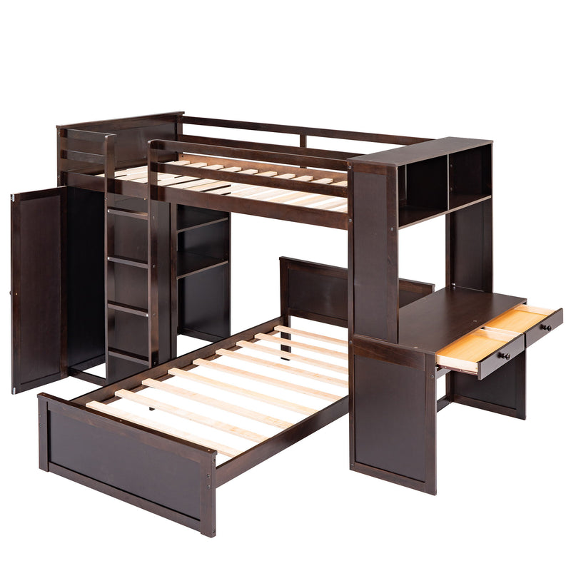 DreamHaus loft bed with a standalone bed, shelves, desk, and wardrobe, showcasing a functional multi-feature bedroom furniture setup.