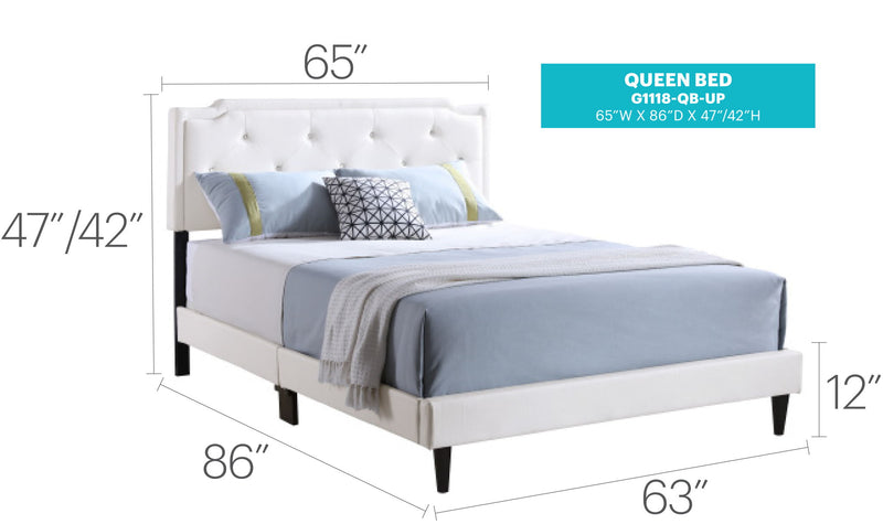 Button tufted upholstered bed by Glory Furniture with a cozy, elegant design, featuring a padded headboard and plush fabric.
