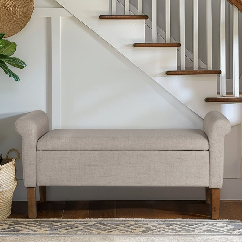 Upholstered Storage Bench With Rolled Armrests - Beige - R&R Furniture Gallery (Fountain Valley, CA)