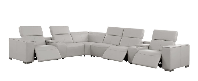 1208 - 8 Piece L Shaped Leather Sectional With 3 Power Recliners & Power Headrests