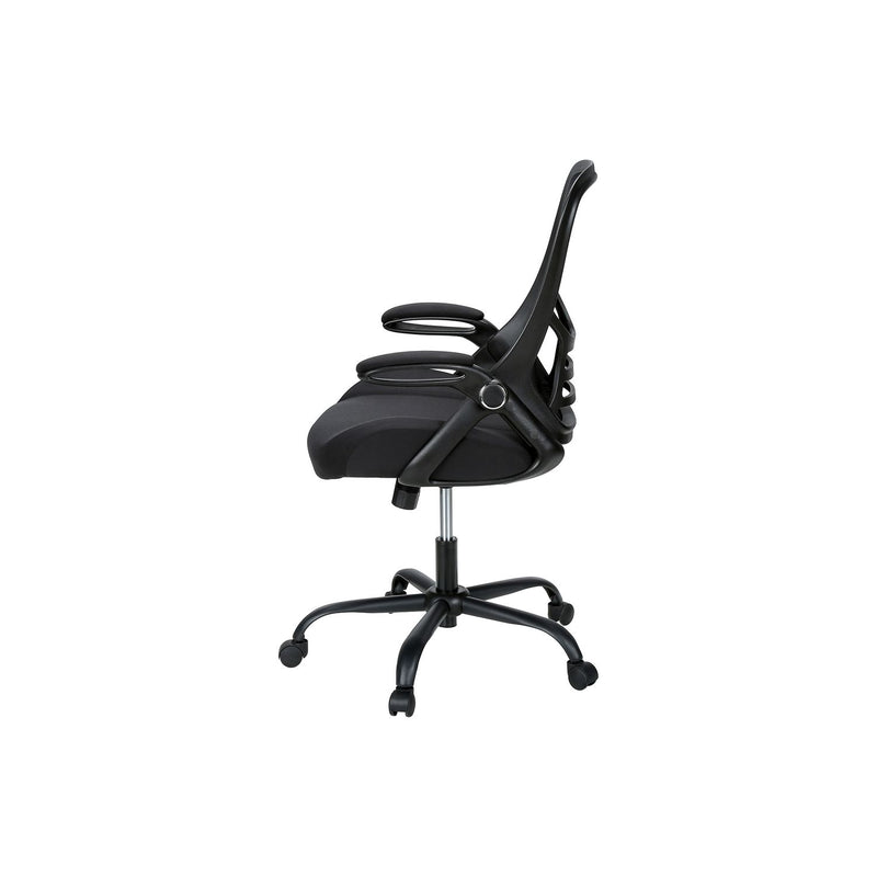 Black 8th Street office swivel chair with adjustable height, ergonomic design, and cushioned seat suitable for workspaces.