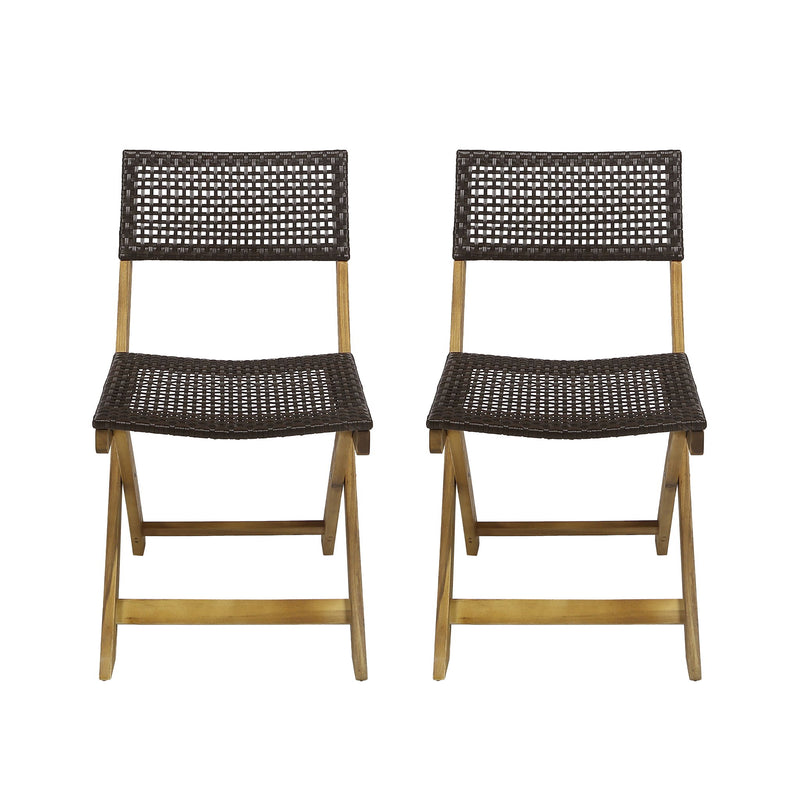 Noble House Bistro foldable armless chair with a wicker backrest and metal frame, ideal for casual outdoor or indoor seating.