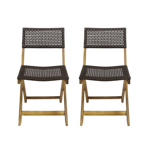 Noble House Bistro foldable armless chair with a wicker backrest and metal frame, ideal for casual outdoor or indoor seating.