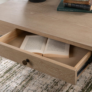 Classic Home Karl extendable coastal drift writing desk with sleek wood finish and adjustable features.