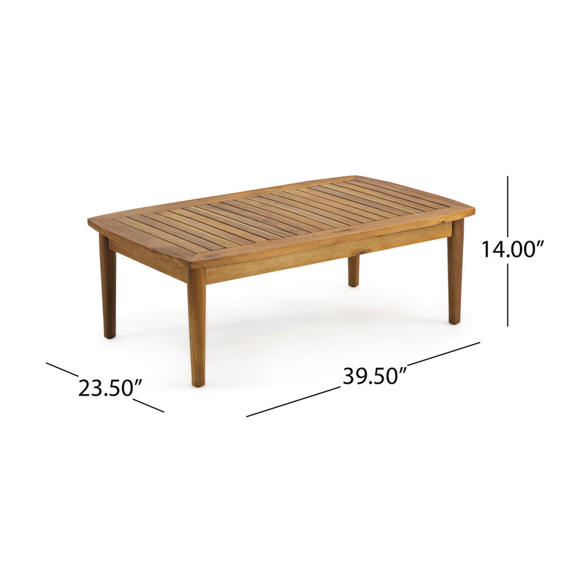 Noble House outdoor acacia wood loveseat set with two seats and a coffee table, perfect for patio or garden relaxation.