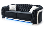 Glory Furniture Sapphire stationary sofa with plush cushions and modern design, shown in a cozy living room setting.