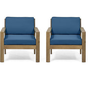 Antoine - Outdoor Acacia Wood Club Chairs With Cushions, (Set of 2) - R&R Furniture Gallery (Fountain Valley, CA)