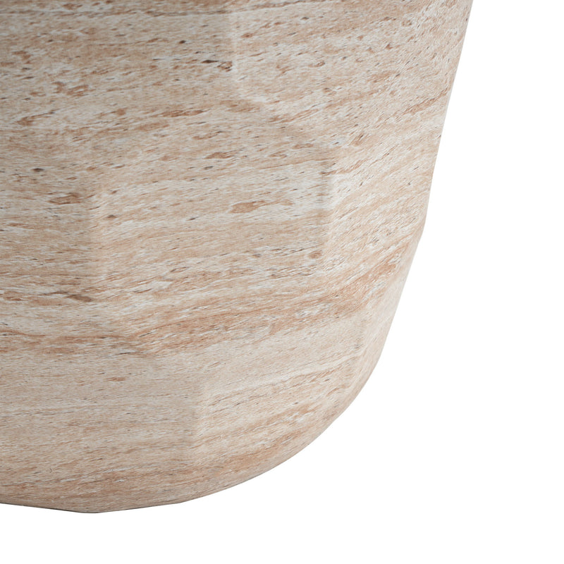 Noble House beige travertine lightweight concrete side table for indoor and outdoor use, showcasing a modern, sturdy design.