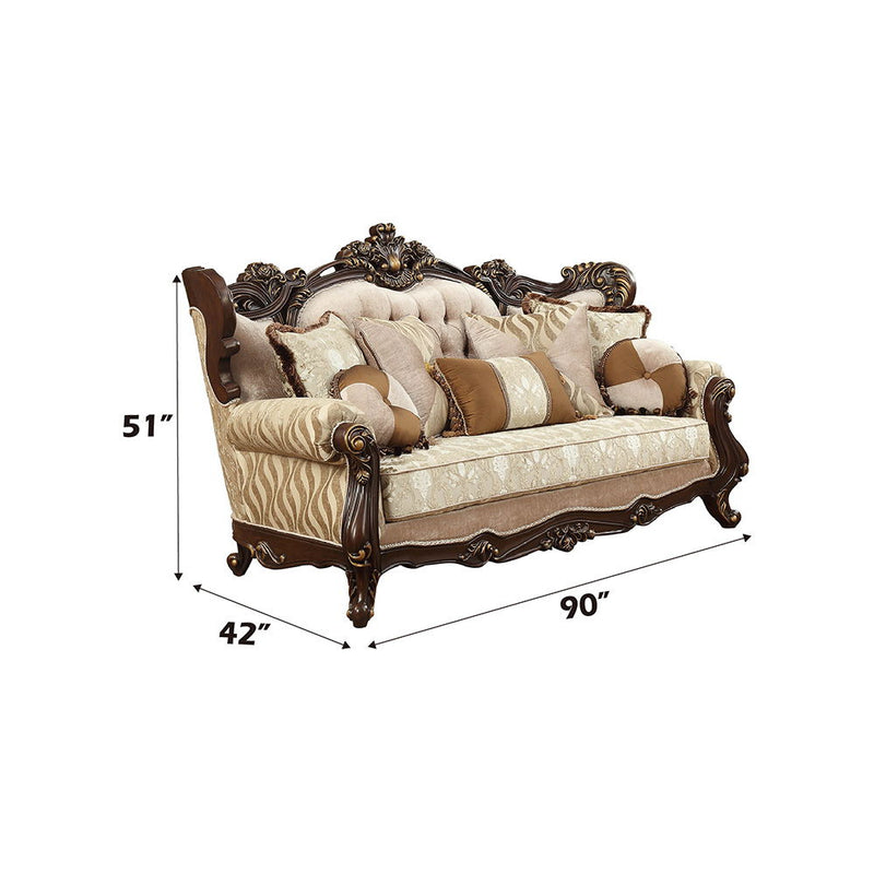 Shalisa - Sofa With 7 Pillows (Same Lv01585) - Fabric & Walnut - R&R Furniture Gallery (Fountain Valley, CA)