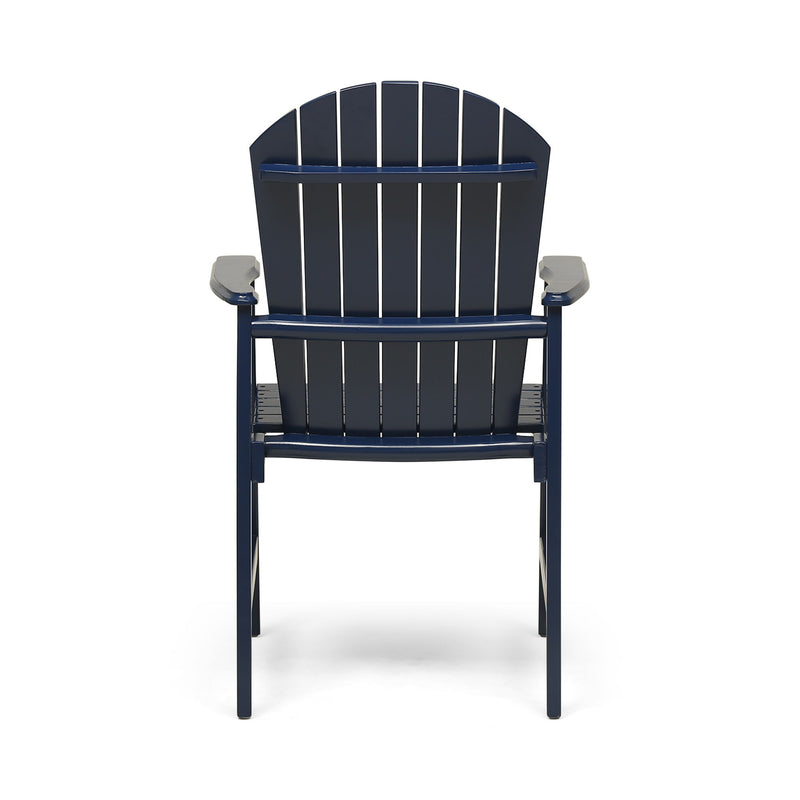 Pair of Noble House outdoor weather-resistant acacia wood Adirondack dining chairs set for patio or garden seating.