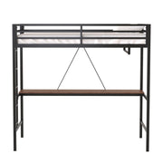 Adam - Twin Loft Bunk Bed With Cinnamon Wood Desk And Closet Rod - Black - R&R Furniture Gallery (Fountain Valley, CA)