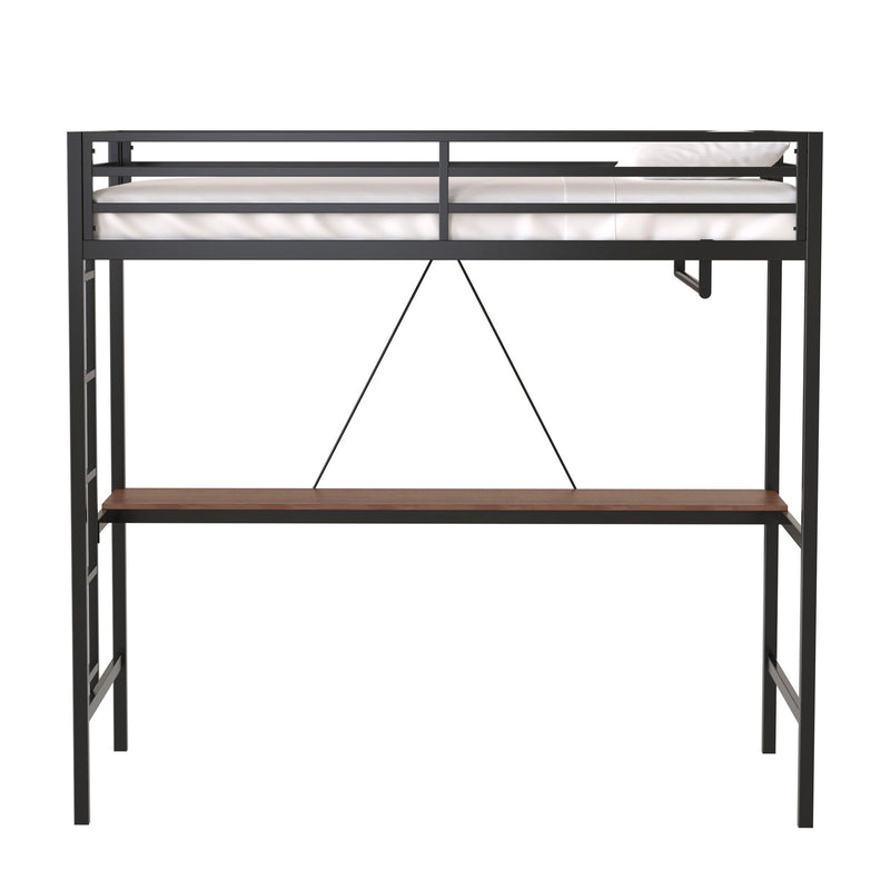 Adam - Twin Loft Bunk Bed With Cinnamon Wood Desk And Closet Rod - Black - R&R Furniture Gallery (Fountain Valley, CA)