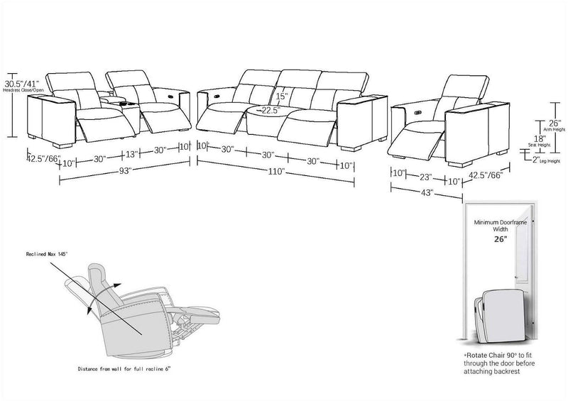 1208 - Modular Leather Set With 5 Power Recliners & Power Headrests