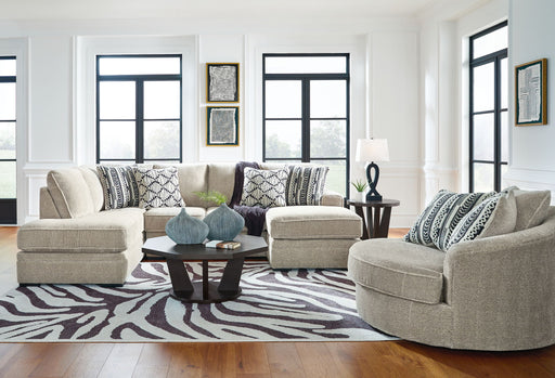 Benchcraft Calnita 3-piece living room set with sofa, loveseat, and armchair in a stylish, modern fabric.