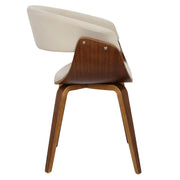 Pair of vintage mid-century modern dining chairs by Lumi Source, with sleek wooden frames and upholstered seats in a stylish design.