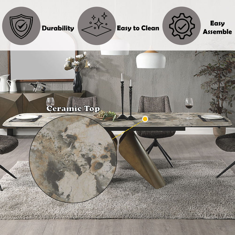 Malika - Ceramic Top Dining Table - Gray & Copper Cross Brushed - R&R Furniture Gallery (Fountain Valley, CA)