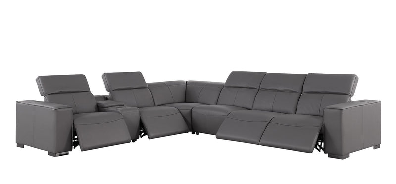 1208 - 7 Piece L-Shaped Leather Reclining Sectional With 4 Power Recliners