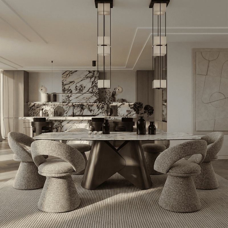 Chiswell - Contemporary White Ceramic + Brushed Brass Dining Table — view 3