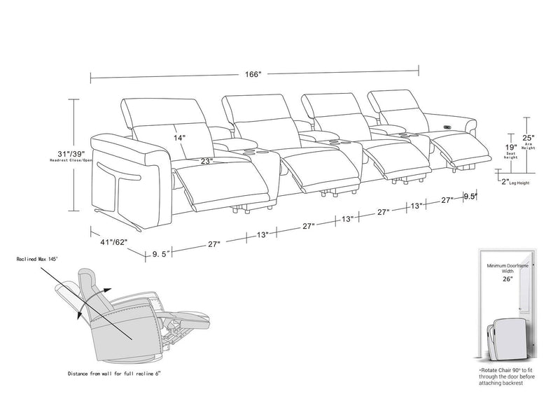 1126 - 7-Piece Modular Power Reclining Sofa In With 4 Power Recliners & Power Headrests