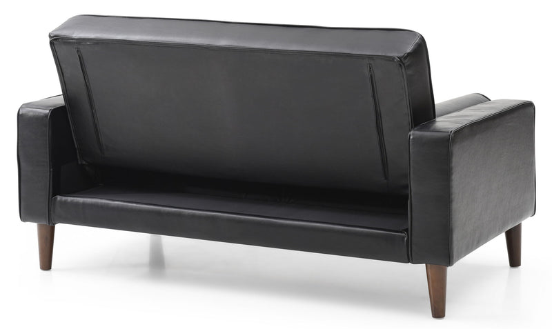 Contemporary Glory Furniture loveseat for two, modern futon sofa in neutral fabric with cushioned seating and backrest.