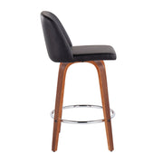 Lumi Source Toriano mid-century modern counter stool set with round footrest, fixed height, stylish design, and sleek wooden finish.