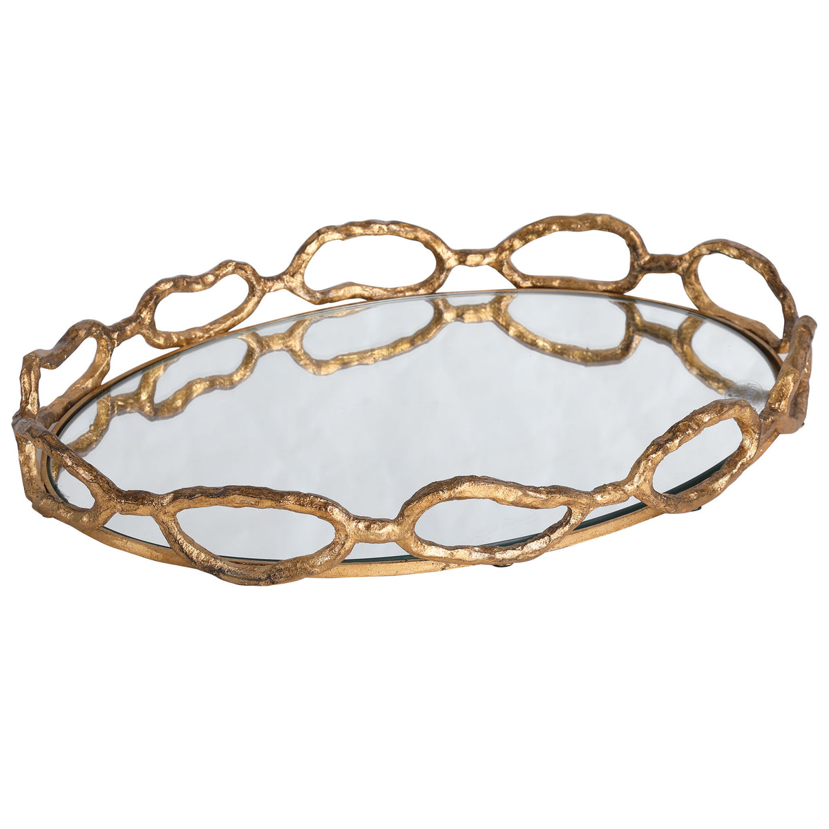 Gold chain mirrored tray by Uttermost, featuring a stylish chain design and reflective surface for elegant home decor.