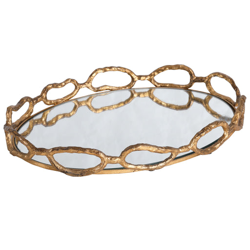 Gold chain mirrored tray by Uttermost, featuring a stylish chain design and reflective surface for elegant home decor.