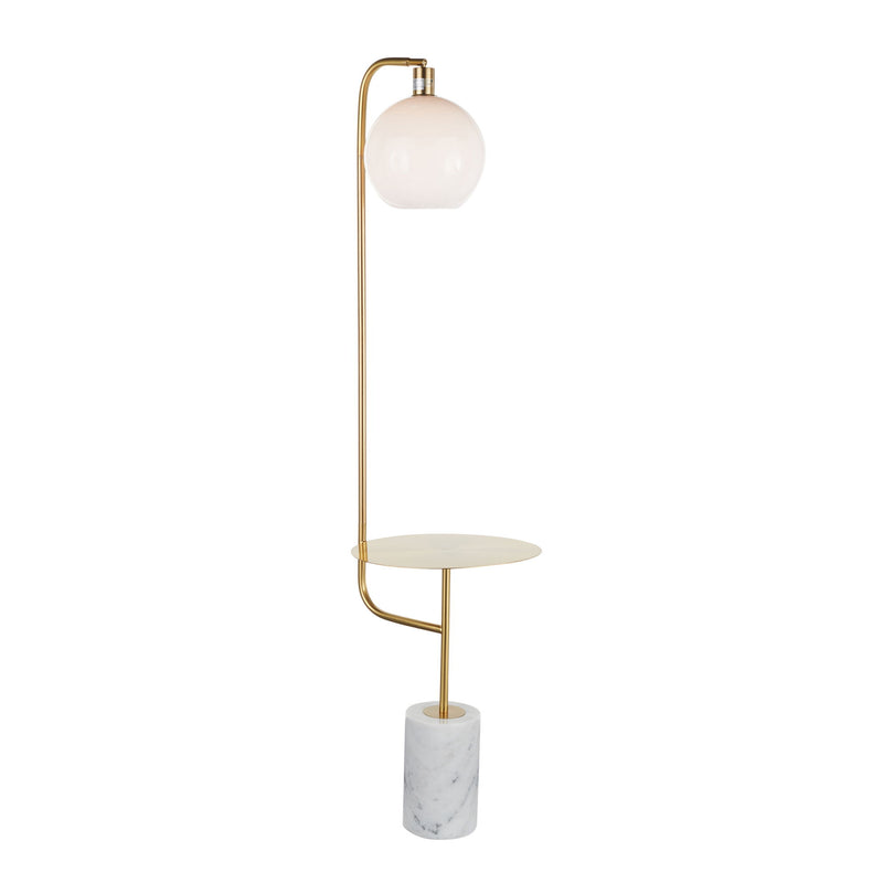 Lumi Source Symbol contemporary floor lamp with white marble side table, modern design, and sleek white finish.