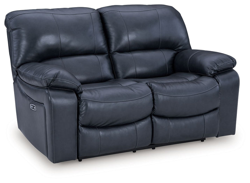 Leesworth - 3 Pc. - Power Reclining Sofa, Power Reclining Loveseat, Power Rocker Recliner - Ocean - R&R Furniture Gallery (Fountain Valley, CA)