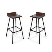 Outdoor Bar Stool With Low Backrests And Wood Seats (Set of 2) - Dark Brown / Black - R&R Furniture Gallery (Fountain Valley, CA)