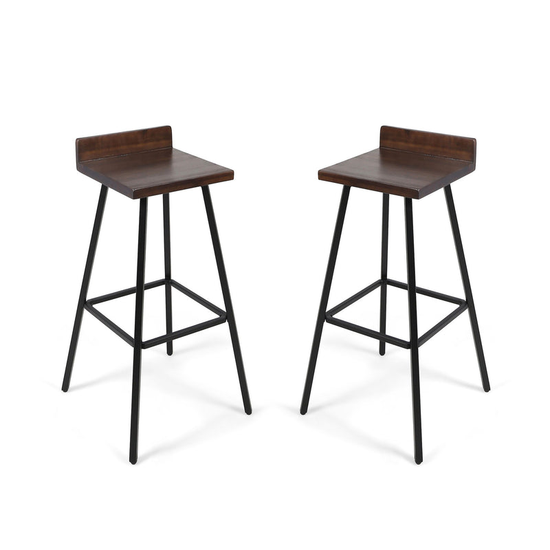 Outdoor Bar Stool With Low Backrests And Wood Seats (Set of 2) - Dark Brown / Black - R&R Furniture Gallery (Fountain Valley, CA)
