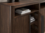 Dark brown Dilenno dining room server by Signature Design Ashley, featuring multiple storage compartments and elegant wood finish.
