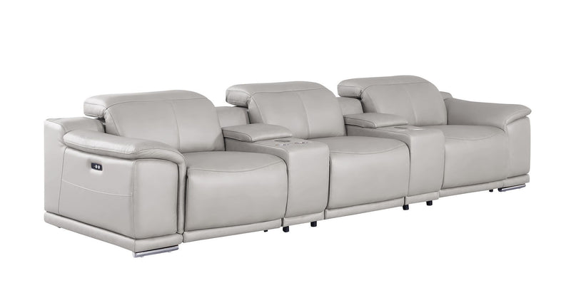2679 - Genuine Leather Sofa With 3 Power Recliners & Dual Storage Consoles