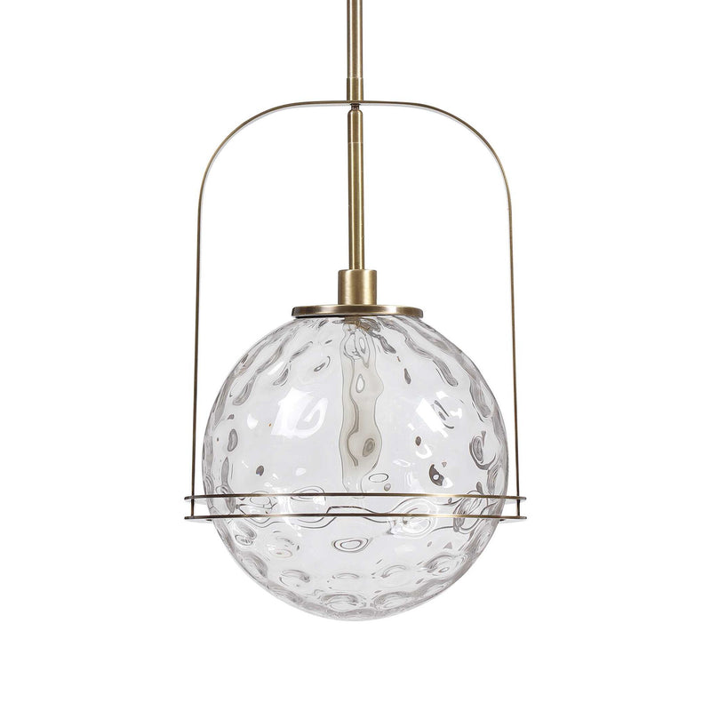 Uttermost Mimas gold globe pendant light hanging with a sleek modern design for stylish pendant lighting.
