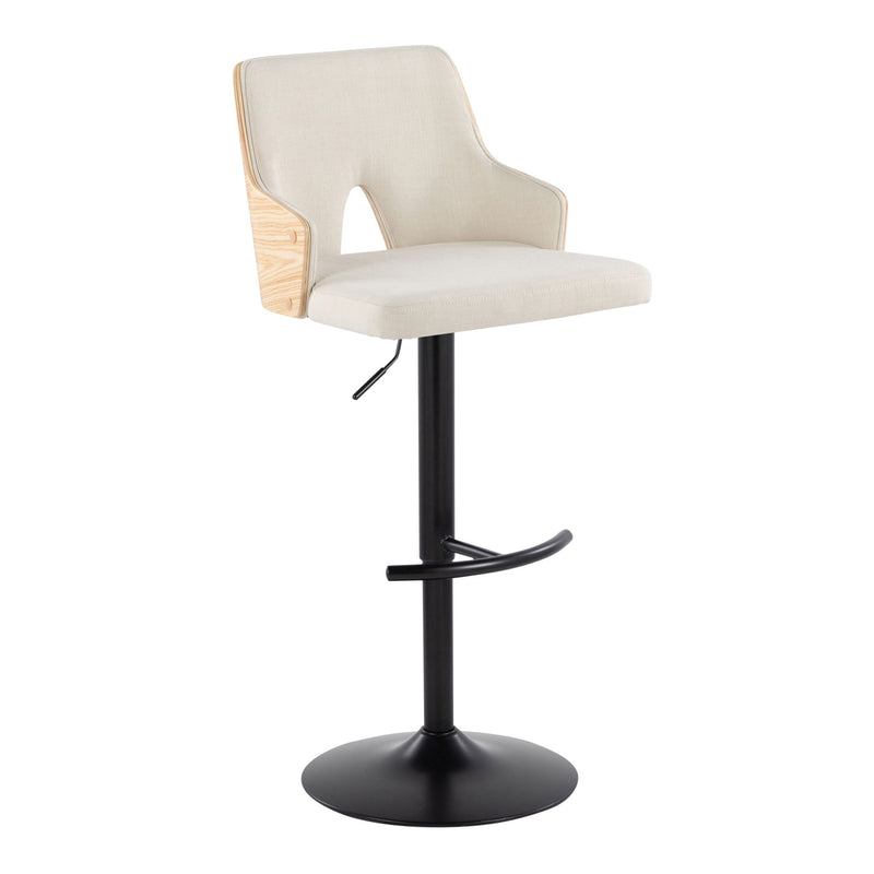 Set of two Lumi Source Stella contemporary adjustable barstools with swivel seats and rounded T footrests.
