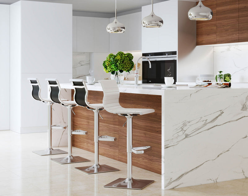 Lumi Source Masters contemporary adjustable barstool with swivel, bar height (28-30 inches), featuring a modern design and cushioned seat.