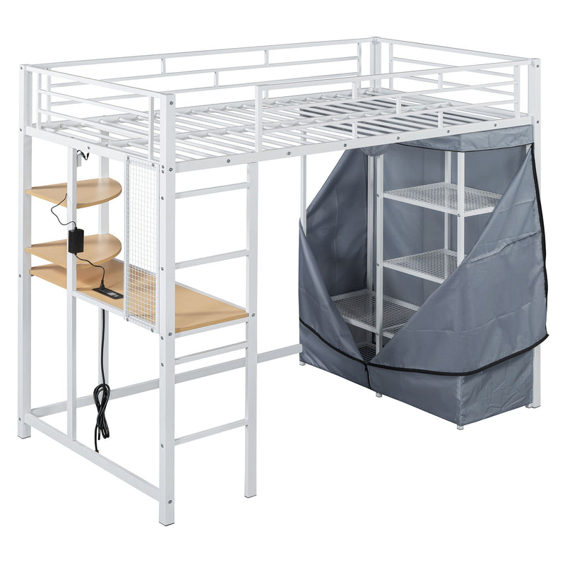 Loft Bed With Desk, Shelves, Power Outlet, LED Light And Wardrobe - R&R Furniture Gallery (Fountain Valley, CA)