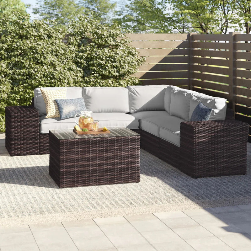 Modern Patio Rattan Sectional Set With Cushions - R&R Furniture Gallery (Fountain Valley, CA)