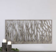 Uttermost Amadahy Pearl Silver metal wall art decor with intricate leaf design for modern interior decoration.