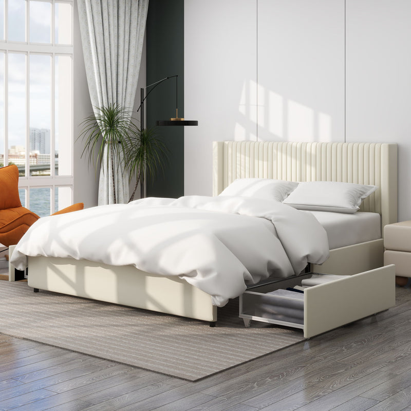 Anna - Upholstered Wingback Platform Bed With 4 Drawers Storage - R&R Furniture Gallery (Fountain Valley, CA)