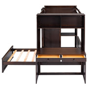 DreamHaus loft bed with integrated stand-alone bed, shelves, desk, and wardrobe, showcasing a modern, space-saving bedroom setup.