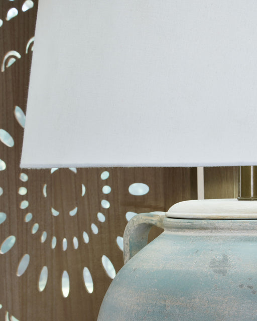 Shawburg - Terracotta Table Lamp - Antique Green - R&R Furniture Gallery (Fountain Valley, CA)