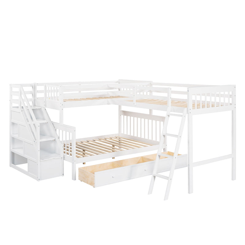 Solid L Shaped Bunk Bed With 3 Drawers, Ladder And Staircase - R&R Furniture Gallery (Fountain Valley, CA)