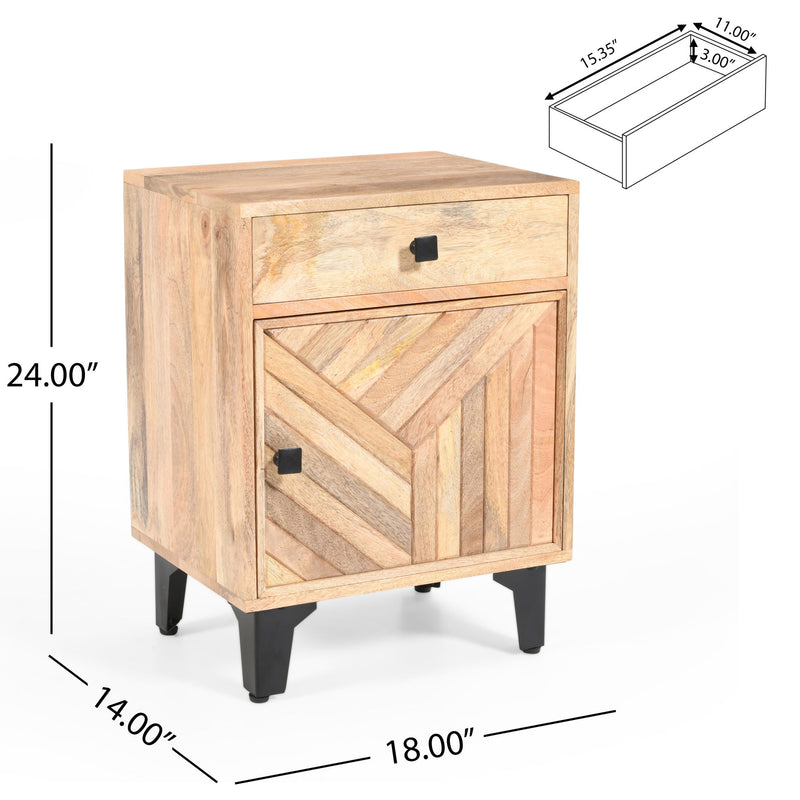 Solid Wood Vintage Nightstand With Handcrafted Detailing - Natural - R&R Furniture Gallery (Fountain Valley, CA)