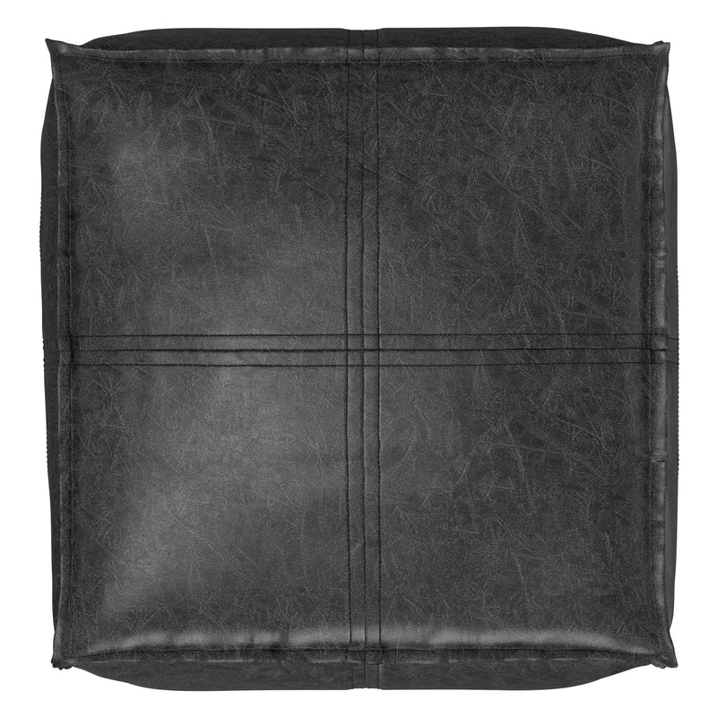 Simpli-Home Brody square accent pouf in neutral fabric, versatile seating and decor addition for living rooms or bedrooms.